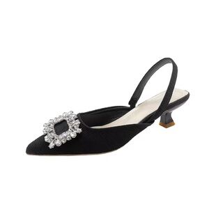 Chic Black Slingback Heels with Crystal Accent